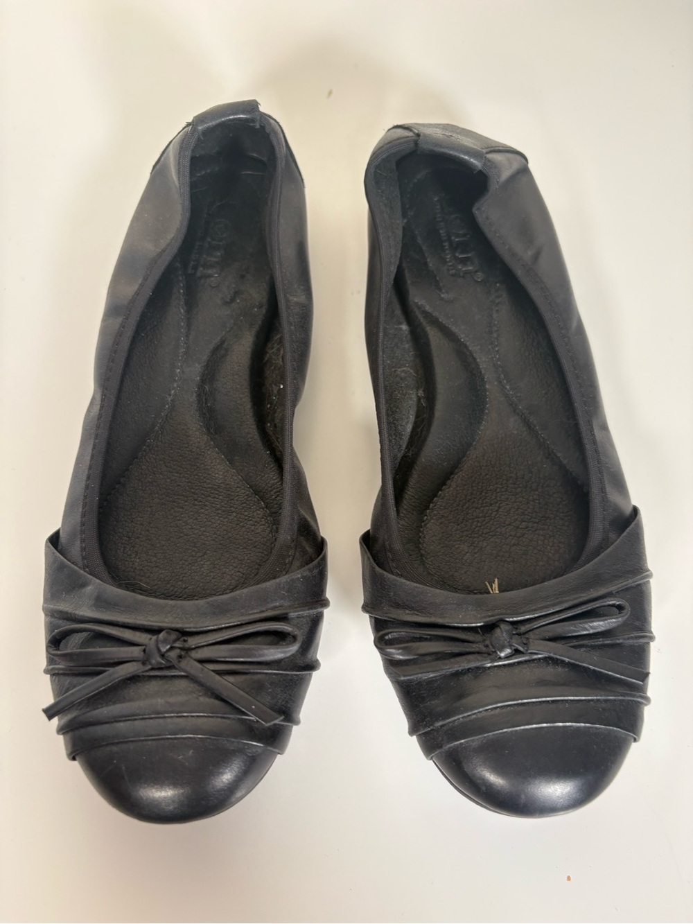 Born Black Leather Ballet Flats with Knotted Bow